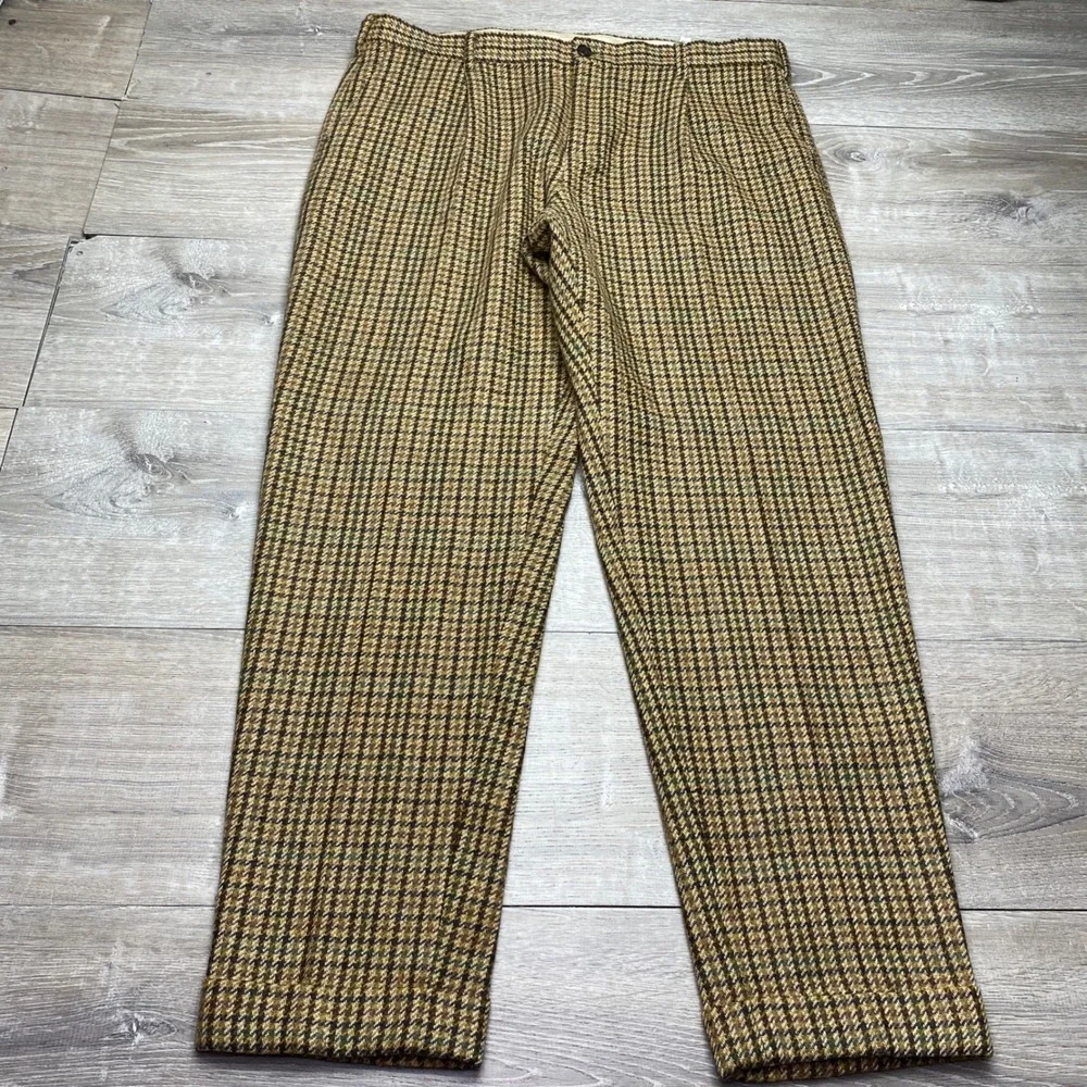 Banana Republic Pants Relaxed Tapered Fit Men 38x32 Brown Wool Houndstooth Balli